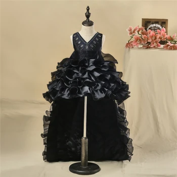 

Black Kid Party Dresses Black High Low Girl Party Dresses Girls Sweep Train Dresses Detachable Train