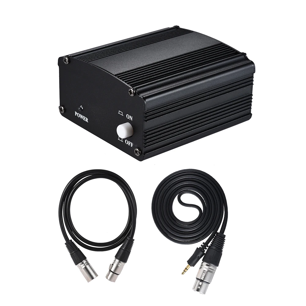 

1-Channel 48V Phantom Power Supply with Adapter & 3.5mm Male to XLR Female&XLR Male to XLR Female Audio Cable for Microphone