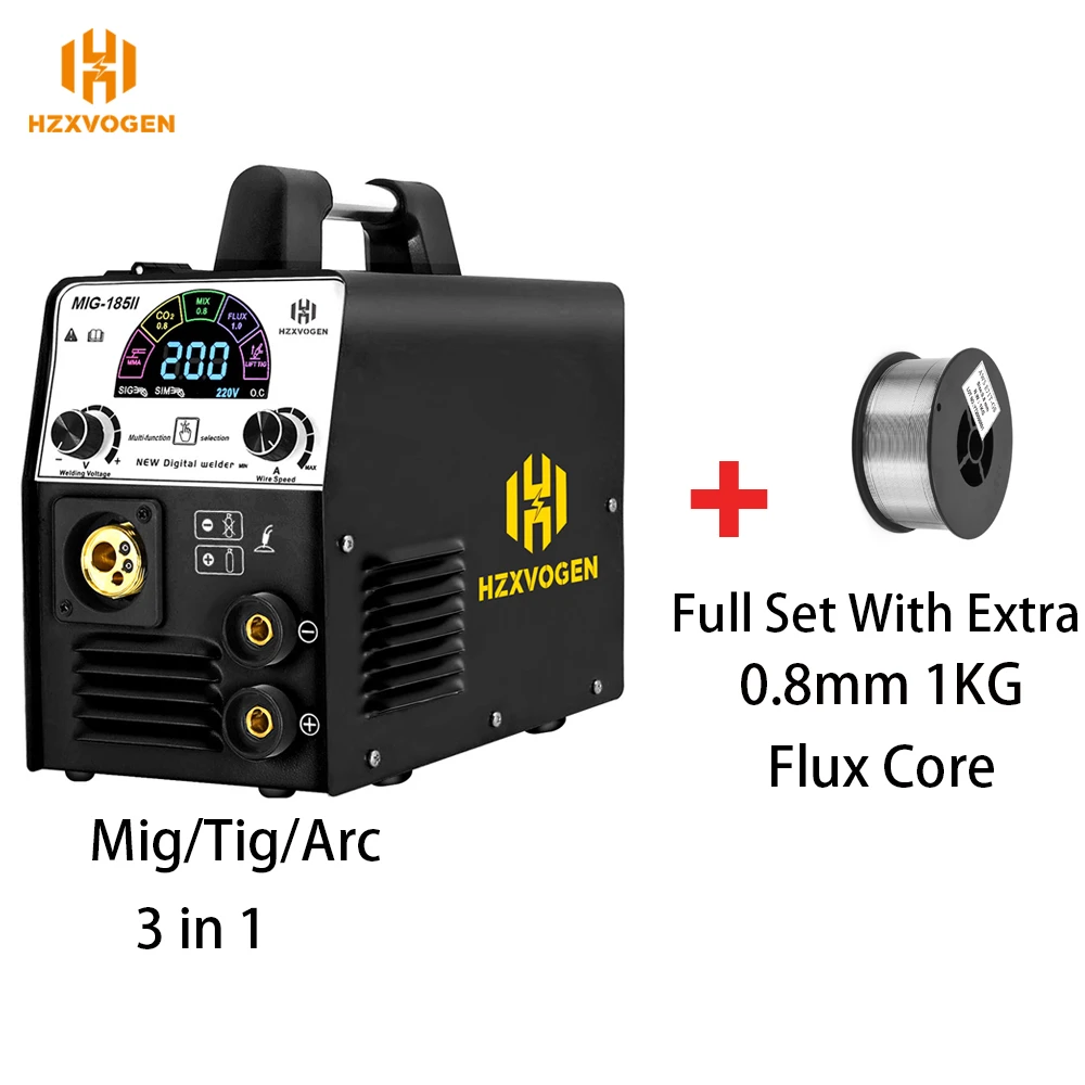110V/220V HZXVOGEN MIG185-II Mig Weldr MIG TIG ARC/MMA 3 In 1 CO2 MIX Gas Gasless Multi Function Semi-automatic Welding Machine photo