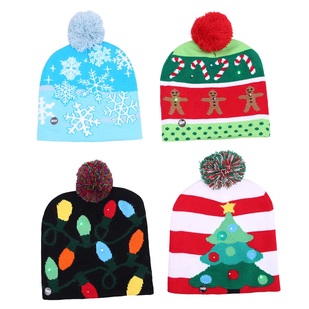 2020 Christmas Hat Cartoon Santa Claus Knitted Beanie Cap New Year Gifts for Kid Baby Teenager Snowflake Party Decor | Аксессуары для