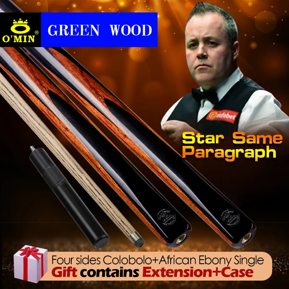 

NEW O'MIN Green Wood 3/4 Snooker Cues 10mm Tip Good flexibility Handmade Solid wood with Extension Billiards Stick Kit Black 8