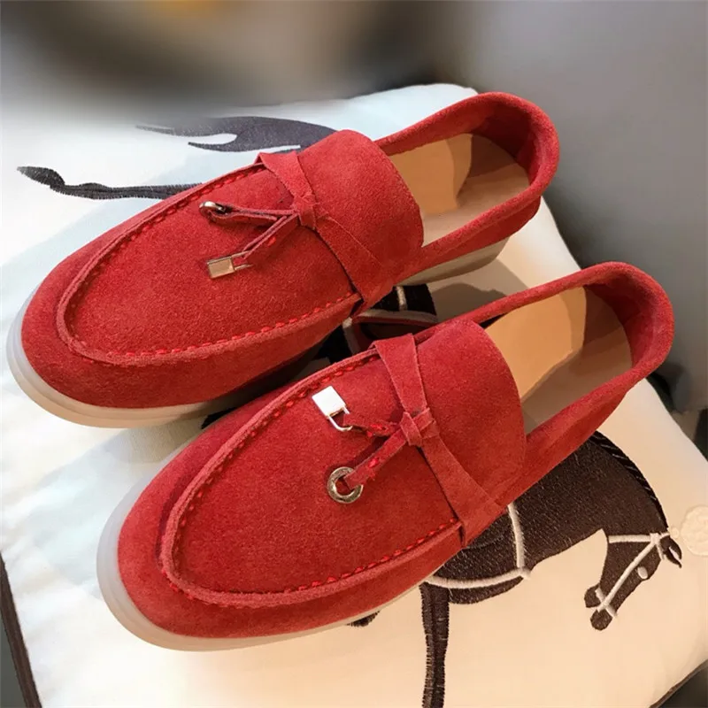 dark red Женская обувь на плоской подошве; женские лоферы из коровьей замши; повседневные тонкие туфли в винтажном стиле на низком каблуке; модная Осенняя обувь на плоской подошве без застежки; женская обувь - Цвет: dark red