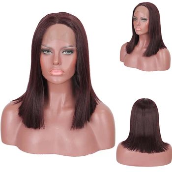 

DIANQI 12 'wig synthetic lace front wig short straight bob wigs for woman dark red classic middel part lace frontal wig