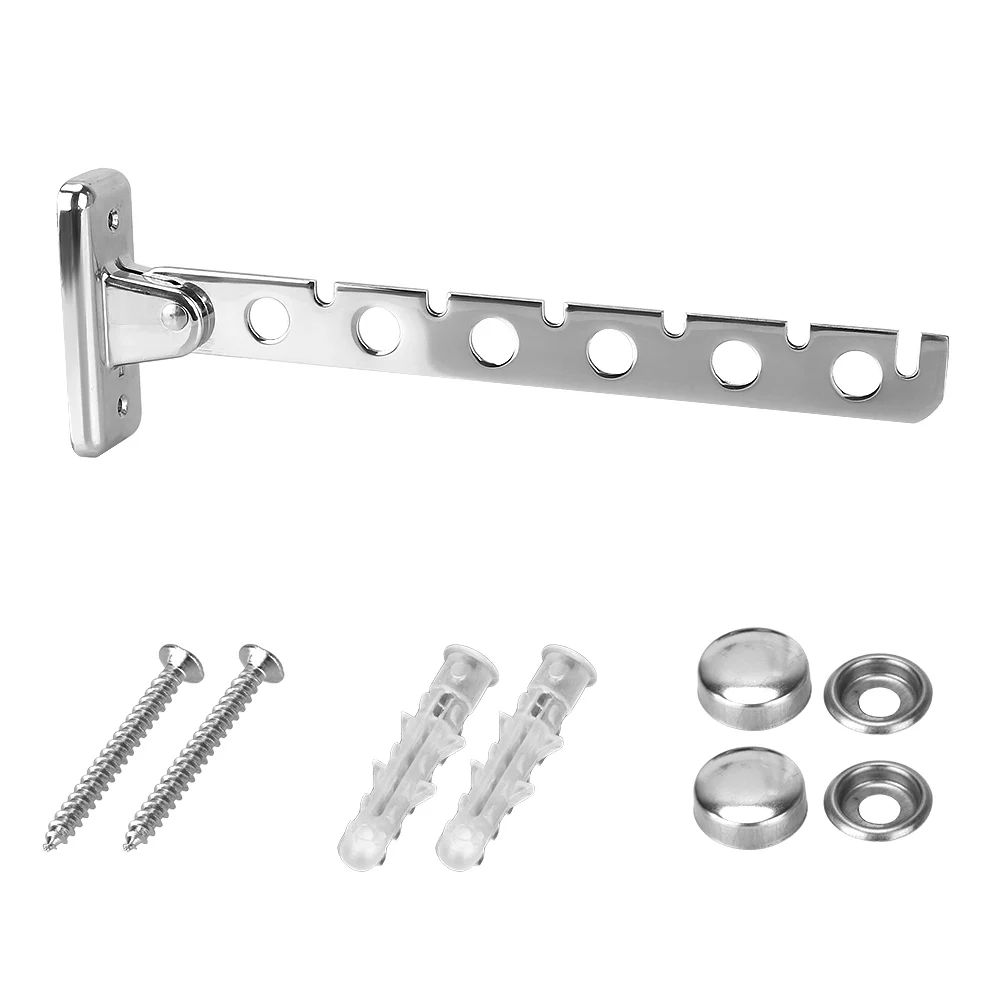 Home Organizer Stainless Steel Clothes Folding Hangers Clothes Drying Rack Wall Mounted 6 Holes Indoor Space Saving 4