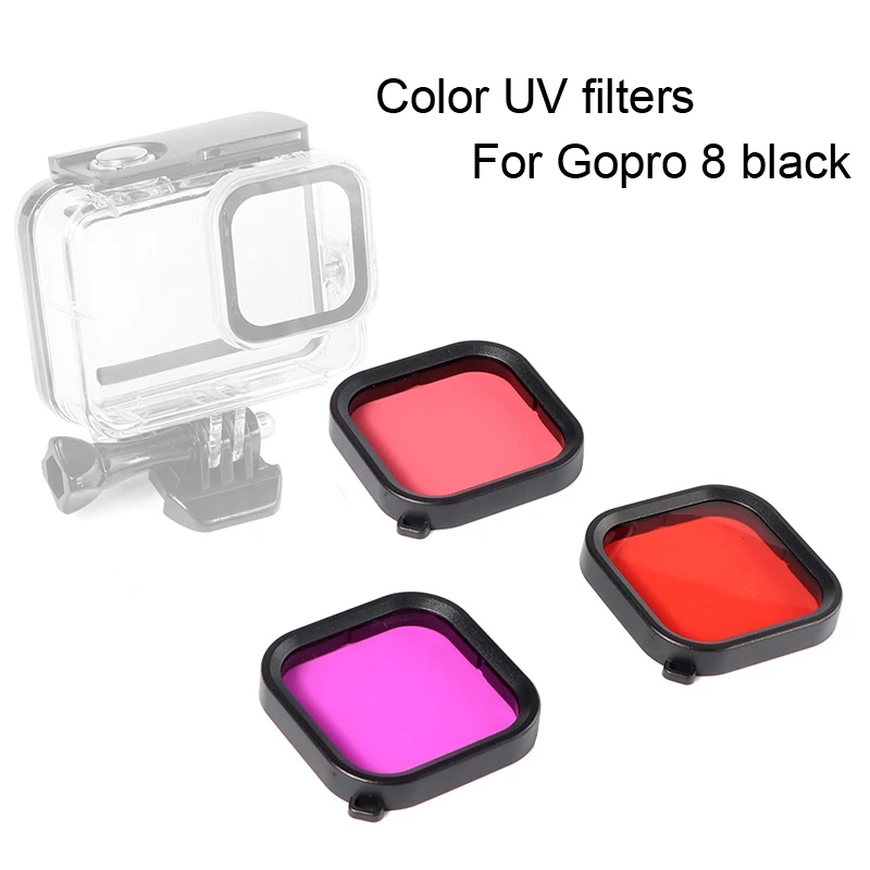 

RED Purple Pink square filters Diving Color UV Filter For Gopro Hero 8 Black Go Pro 8 Action Camera Housing dive Accessories