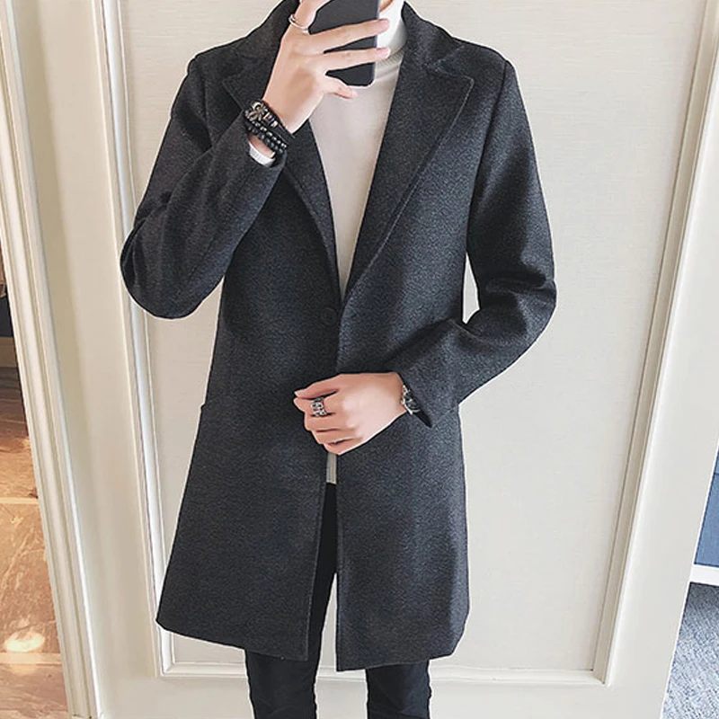 Мужские пальто и куртки, 5xl, модные теплые зимние пальто из ткани со снежинками, шерстяное кашемировое пальто, длинное тонкое пальто с отворотом, Новинка - Цвет: Black