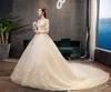 New Spring White Ivory Champagne Wedding Dresses With Sleeve Illusion Long Appliques Lace Embroidery Ball Gowns vestido De Noiva 1