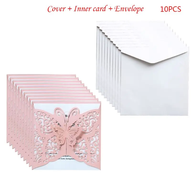  10pcs/set Laser Cut Butterfly Invitations Cards Cover Kits For Wedding Bridal Shower Birthday Anniv - 4.00036E+12