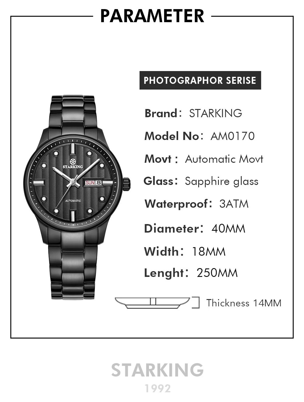 STARKING, мужские часы, автоматические, механические, роль, дата, неделя, роскошный бренд, Japan miyota movt, наручные часы, сапфировое стекло