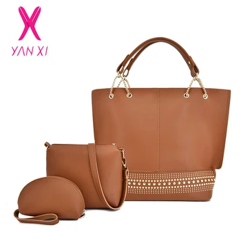 

YANXI 3 Sets Female Fashion Tote Bags Handbags Women Famous Brands Leather Large Clutch Shoulder Bag Lady Street Messenger Bags