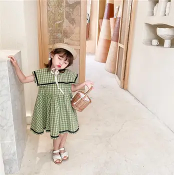 

2020 new girls plaid dress summer cotton fashion girls dresses 1-7 years HV26