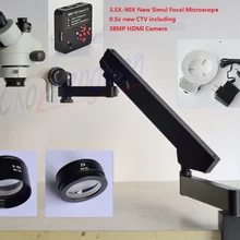 FYSCOPE микроскоп 3.5X-90X Стерео Зум SIMUL фокусный микроскоп+ артикуляционный Стенд Микроскоп+ 38MP HDMI камера