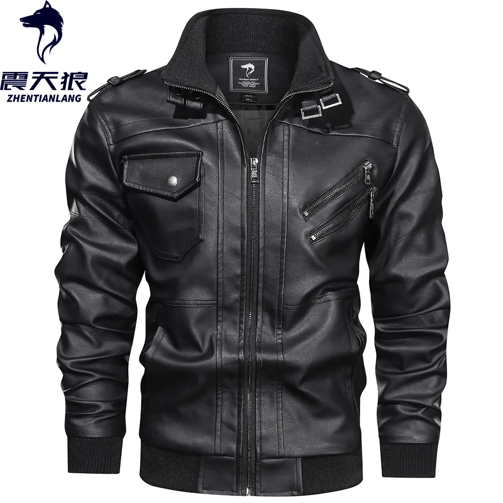 

Men's PU Leather Coat Jacket Locomotive Thin Leather Coat Jacket Plus-sized Multi-Pocket