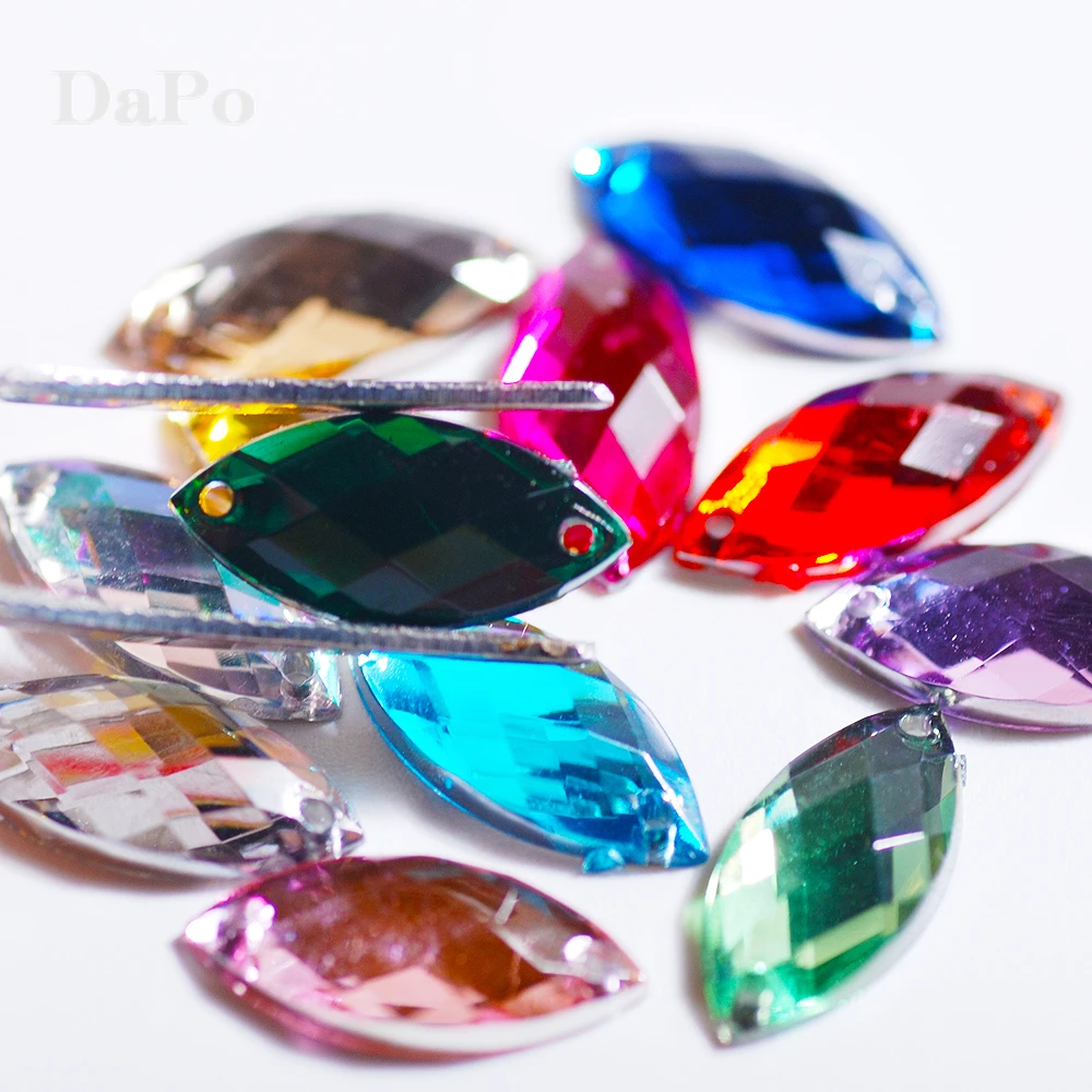 7x15MM Crystal Mixed Color Flatback Acrylic Horse Eye Shape Two Hole Rhinestones Handmade Art Nail Clothing Ornaments Decor | Дом и сад