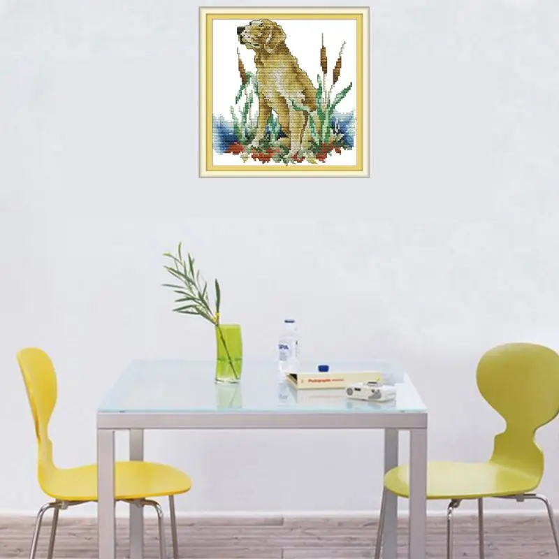 Sitting Dog DIY Handmade Needlework Counted 14CT Printed Cross Stitch Embroidery Kit Set Home Decoration
