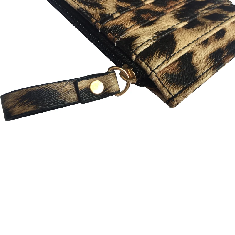 KANDRA Fashion Leopard Leather Mini Wallet Women Slim Card Holder Small Zipper Pouches Animal Coin Organized Credit Card Gift
