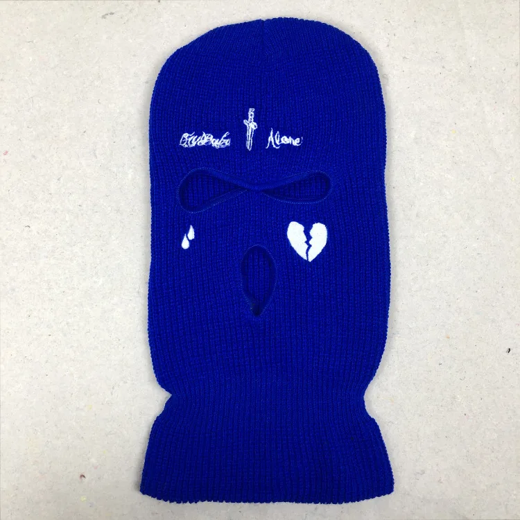 2021 New Winter Warm Ski Mask Hats 3-Hole Knit Full Face Cover Balaclava Hat Unisex Funny Party Embroidery Beanies Riding Caps skully hat men's