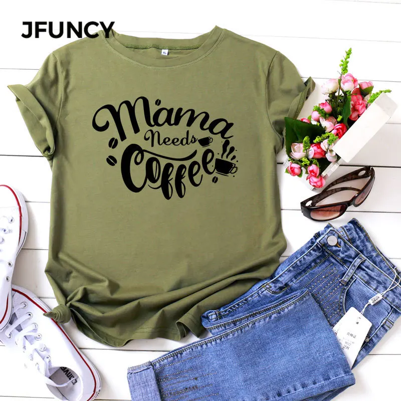 

JFUNCY Plus Size 2020 Summer Women Cotton T Shirts Mother Mom Printed Graphic Tees Casual Short Sleeve Woman T-shirt Lady Tops
