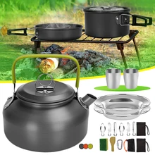 

1 Set Outdoor Camping Cookware Kit Small Size Aluminum Cooking Pot Pan Kettle Lightweight Hiking Backpacking Cookset Flatware