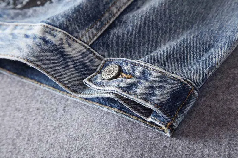 KIOVNO Men Ripped Punk Denim Jackets Coats Printed Distressed Jeans Jackets Outwear Male Streetwear Clothing  (9)