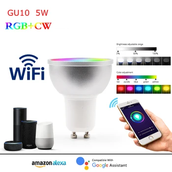 

Gu10 LED WiFi Smart Bulb Color 5W Dimmable RGBCW Bulb 400 LM Compatible With Smart Phone Alexa Google Home With App Remote Co