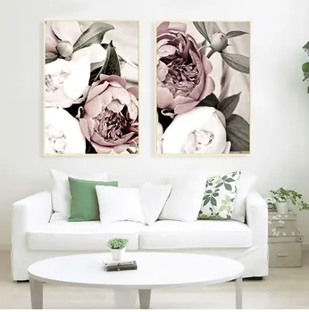 

Scandinavian Pink White Flower Leaf Plant Poster Nordic Botanical Print Canvas Painting Wall Art Decoration Picture Home Decor