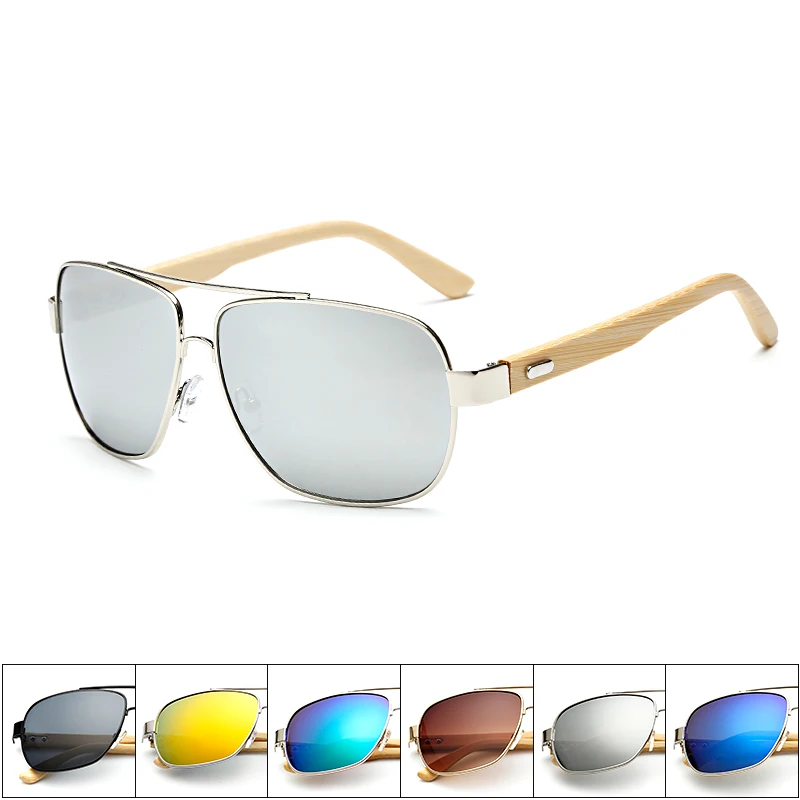 Bamboo Sunglasses Men Wooden Metal Women Pilot Square Designer Mirror Original Sun Glasses for Driving Retro De Sol | Аксессуары для