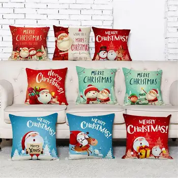 

New 45x45cm Christmas Cotton Linen Cushion Pillowcase Cover Throw Pillow Case Home Sofa Car Waist Pillow Cover Christmas Decorat