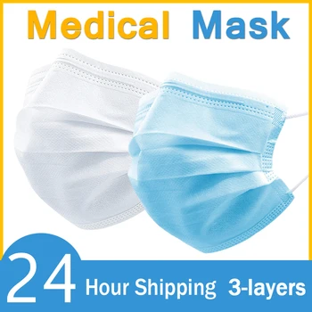 

Mask Disposable Nonwoven Meltblown 3 Layer Ply Filter mask Mouth Face Mask Filter Safe Breathable Protective Masks Blue White