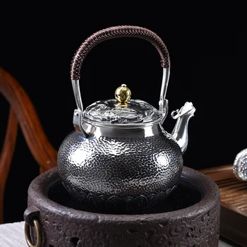 

Sterling Silver Teapot Household Silver Pot Single Pot Sterling Silver 999 Teapot Kung Fu Tea Ceremony Tea Set