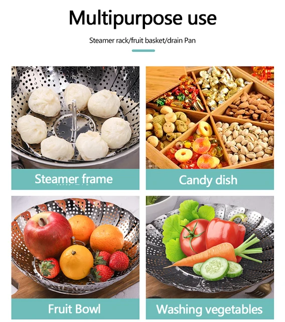 Cestello Vapore Pieghevole In Acciaio Inox - Vaporiera Universale Per Pentole Con Manico Antiscottatura - Foto 8