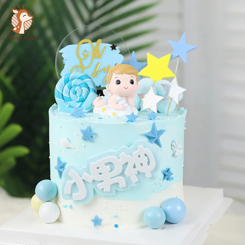 1st 100 days Oh Baby Girl Boy Blue Pink Lollipop star Cake Topper for Party Cake Decorating Dessert Cute Love Gifts|Cake Decorating Supplies| - AliExpress