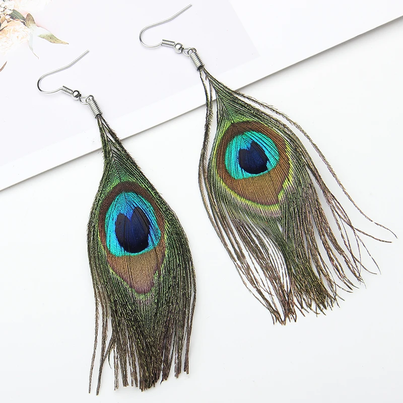 Серьги-подвески для женщин Этническое перо Винтаж 2020 длинные бохо ювелирные