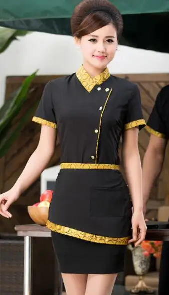 yellow women short Дизайн,, рабочая одежда для кухни, официанта, официантки, Униформа, желтый, красный, розовый, красный, униформа официанта - Цвет: yellow women short