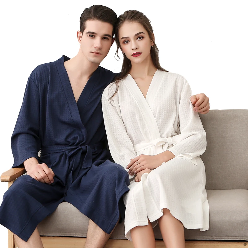 Men Couples Casual Kimono Bathrobe Autumn Cotton Long Robe Waffle Sleepwear Plus Size XXXL Nightgown Male Loose Home Wear Lovers