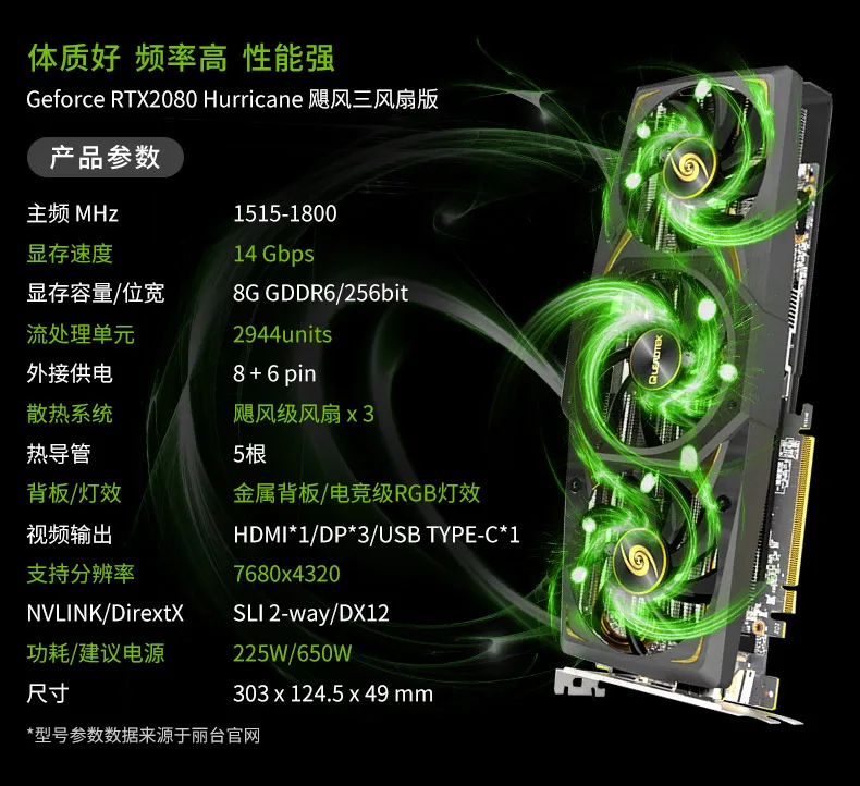 Leadtek GeForce RTX2080 HURRICANE 8G настольная графика с тремя вентиляторами игровая графика