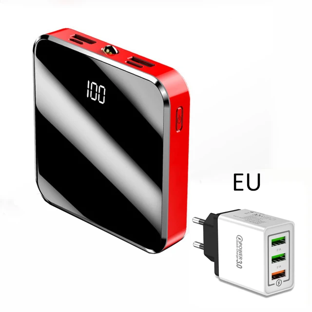 Портативный внешний аккумулятор 20000 мАч, мини внешний аккумулятор, внешний аккумулятор, 3 порта, USB, EU Phone, быстрое зарядное устройство для смартфонов - Цвет: with EU Plug