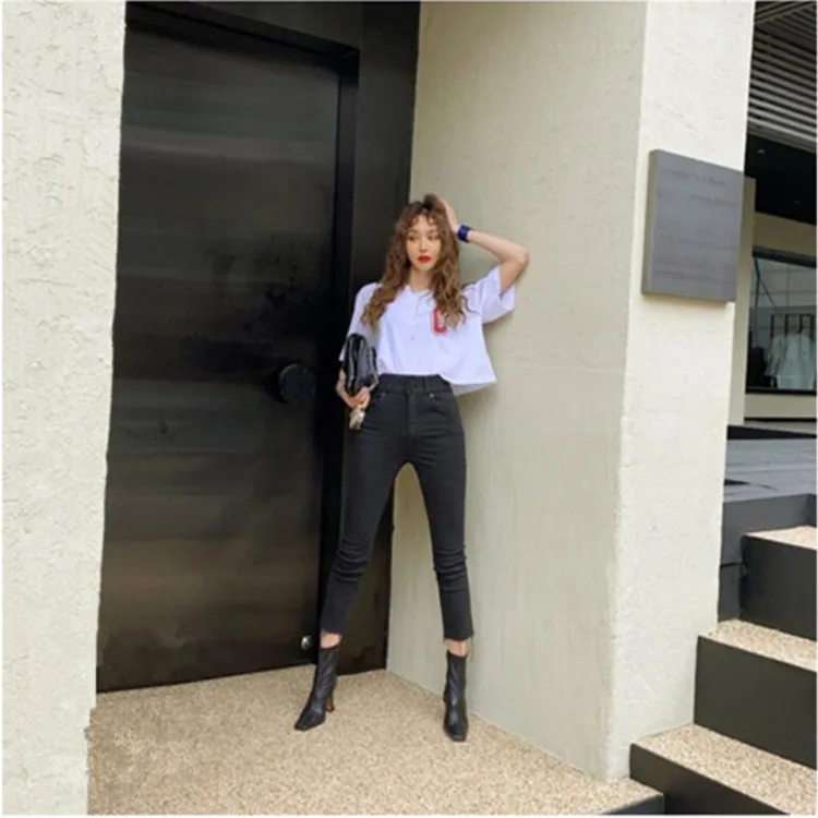 Retro Skinny Casual Feet Jeans Women Autumn New Fashion High Waist Elastic Slim Cropped Jeans