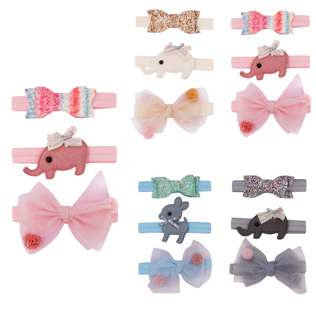 

ARLONEET 3PCS Baby Headband For Kids Cartoon Baby Elephant Deer Hair Accessory Bow Flower Headband Baby Turban Hair Accessories