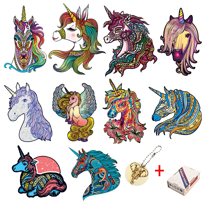 Wooden Puzzles For Adults Unicorn Jigsaw With Animal Shaped Pieces Unique Wood Puzzle | Игрушки и хобби
