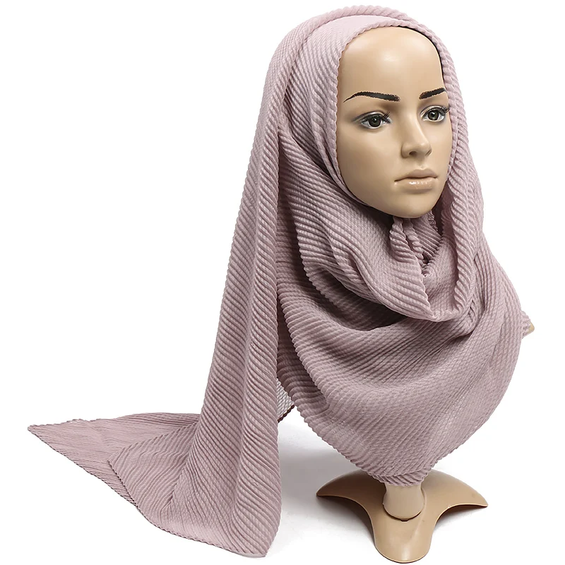 Plain Wrinkle cotton hijab Pleat scarf shawls muslim scarves headscarf