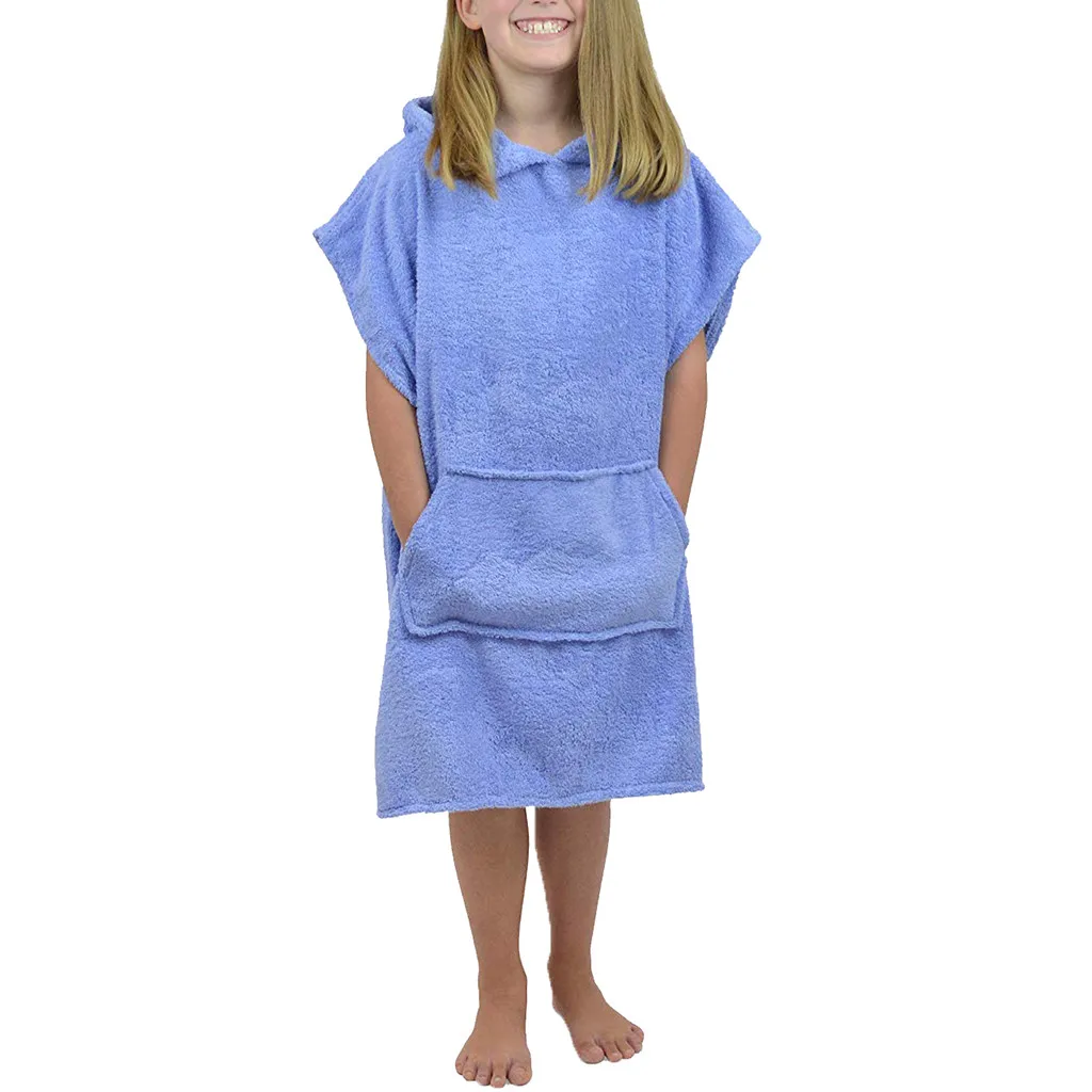 Детский хлопковый Халат, полотенце-пончо с капюшоном, фланелевый Халат для девочек, roupao, голубые свободные длинные пижамы, банные халаты, одежда для сна - Цвет: Синий