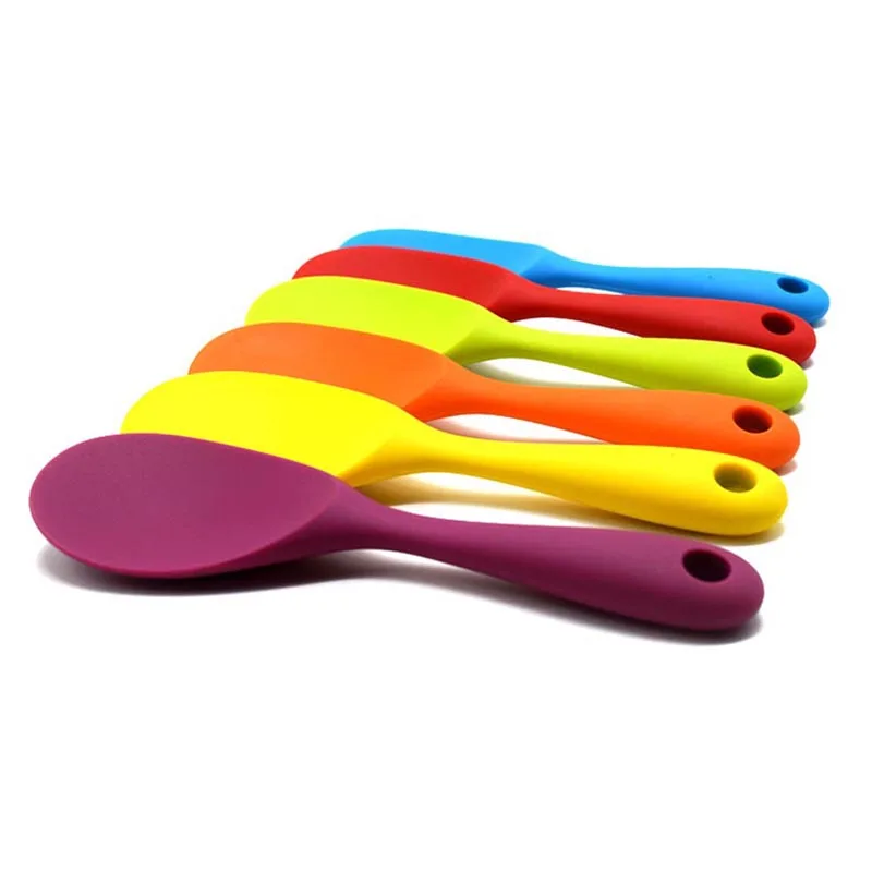 Силиконовая ложка Flatware Аксессуары для посуды сплошной цвет детская ложка пищевой силикон с длинной ручкой рисовый суп ложка кухня