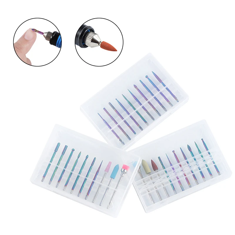 

10pcs Diamond Nail Drill Bit Set Milling Cutter Electric Machine Accessory Nail Files Cutter for Manicure Cuticle Clean Tools