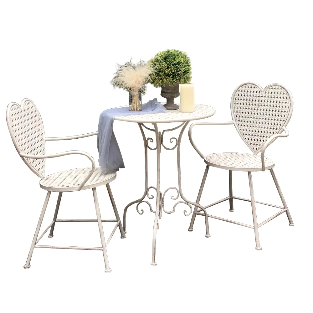 

Outdoor garden table and chair three-piece combination wrought iron old art leisure home balcony heart-shaped chair