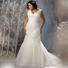 

Organza Lace Up Plus Size Wedding Dresses 2020 Elegant High Quality Sale Robe De Mariage New Arrival Mermaid V-neck Applique