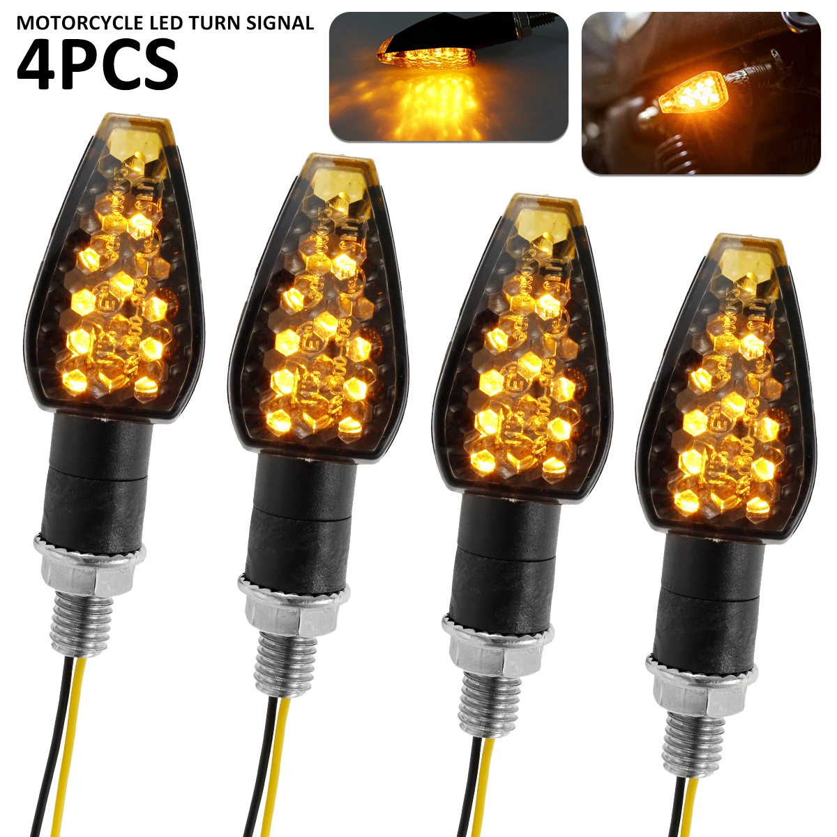 4pcs Universal Motorcycle Yellow Amber LED Carbon Turn Signal Blinker Light