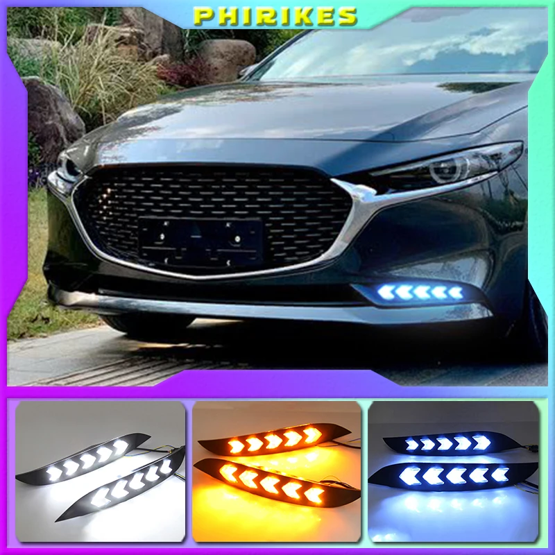 

LED Daytime Running Light For Mazda 3 Axela 2019 2020 Waterproof 12V Yellow Turn Signal Indicator Light Bumper Lamp LED DRL