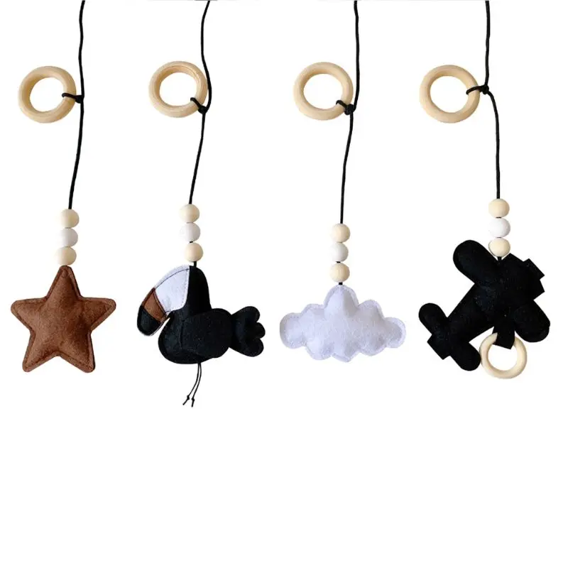 

4Pcs Solid Wood Fitness Rack Pendant Baby Gym Toy Hanging Ornaments Room Decor F3ME