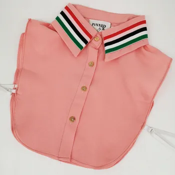 

Womens Fake Collar pink strips Chiffon Blouse detachable collar Elastic webbing kraagje nep dames col Bluz Necklace croptop